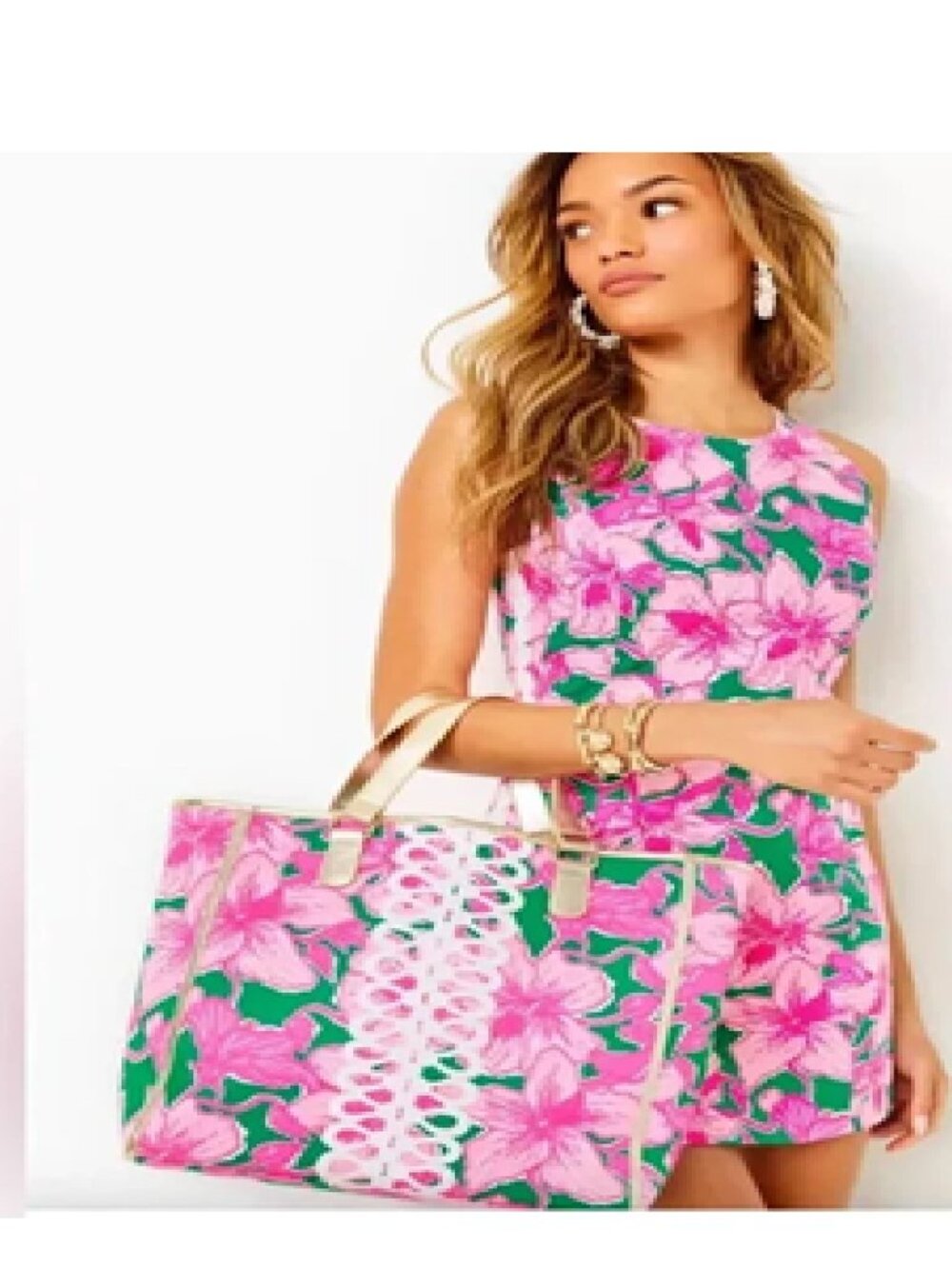 NEW Lilly Pulitzer Kelly Green Hibis Kiss Large Tote